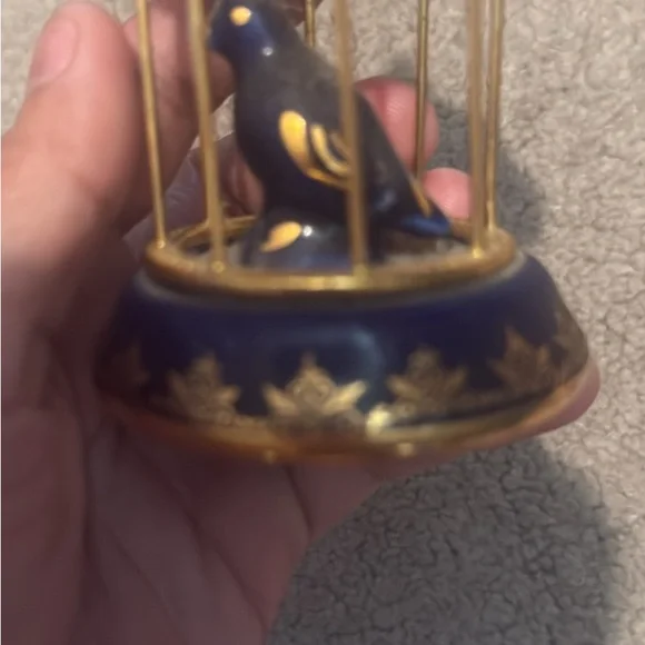 Limoges France Cobalt & Gold Hand Painted & Transferware Porcelain Bird Cage